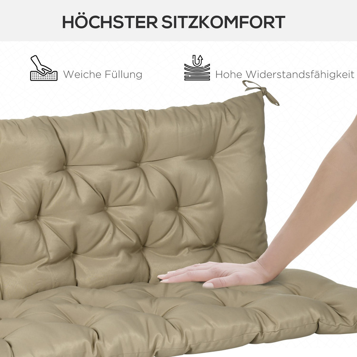 3 seater bench cushion 150x98x8 cm bench cushion with straps, seat cushion, outdoor/indoor chair cushion, seat cushion, seat cushion, bench cushion for garden furniture, bench porch swing, khaki