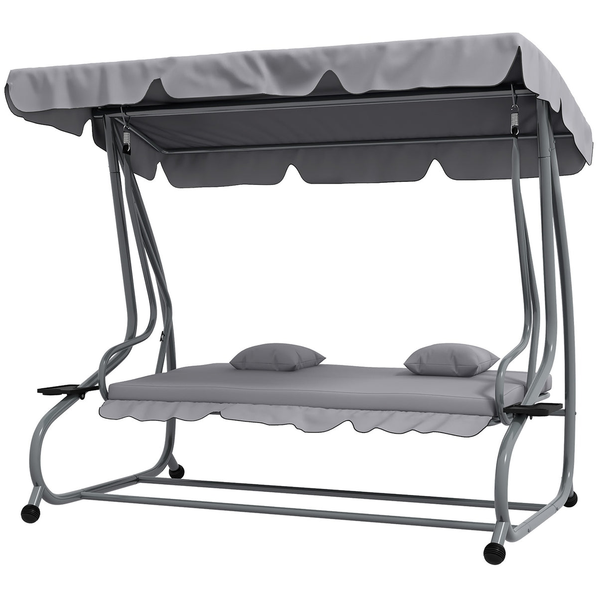 3-seater porch swing, load 340kg, with reclining function, adjustable roof, folding side table, 200x120x164 cm, light gray