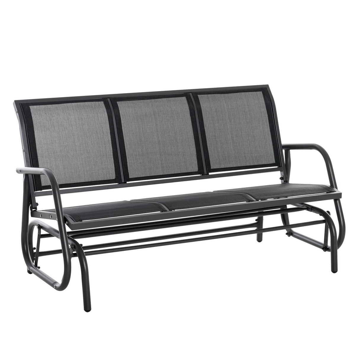 3-seater rocking chair, robust garden bench as a garden swing, metal, weatherproof, black, 151x75x85cm