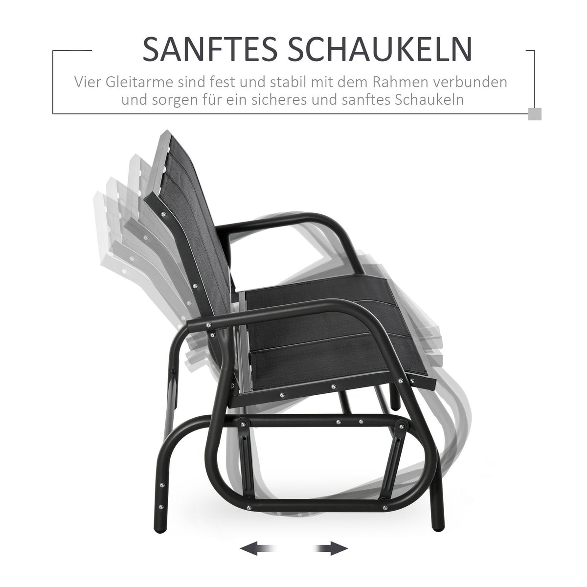 3-seater rocking chair, robust garden bench as a garden swing, metal, weatherproof, black, 151x75x85cm