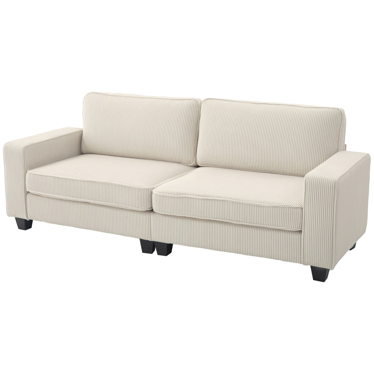 3-seater sofa, couch with armrests, back cushions, living room sofa with cord cover, spring core, upholstered sofa for living room, bedroom 227 x 84 x 87 cm, cream white