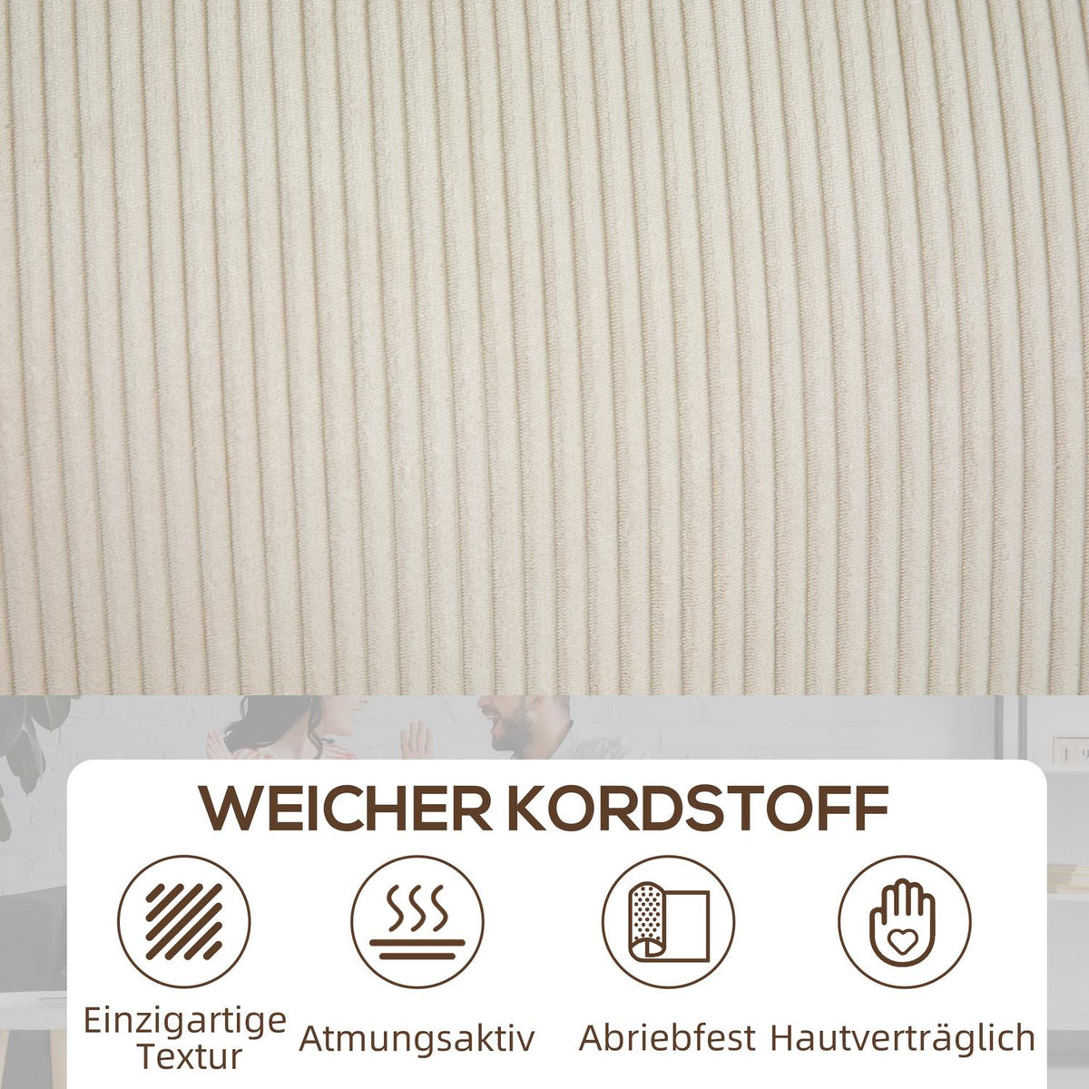 3-seater sofa, couch with armrests, back cushions, living room sofa with cord cover, spring core, upholstered sofa for living room, bedroom 227 x 84 x 87 cm, cream white