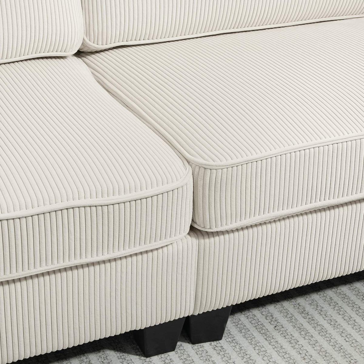 3-seater sofa, couch with armrests, back cushions, living room sofa with cord cover, spring core, upholstered sofa for living room, bedroom 227 x 84 x 87 cm, cream white