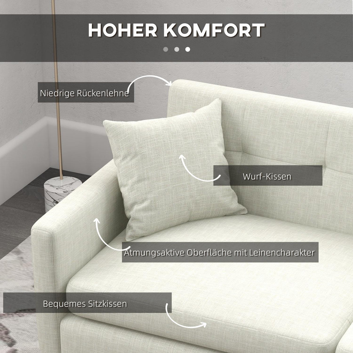 3-seater sofa, three-seater couch with armrests, decorative cushions, upholstered sofa with side pocket, for living room, bedroom, 165 x 73 x 72 cm