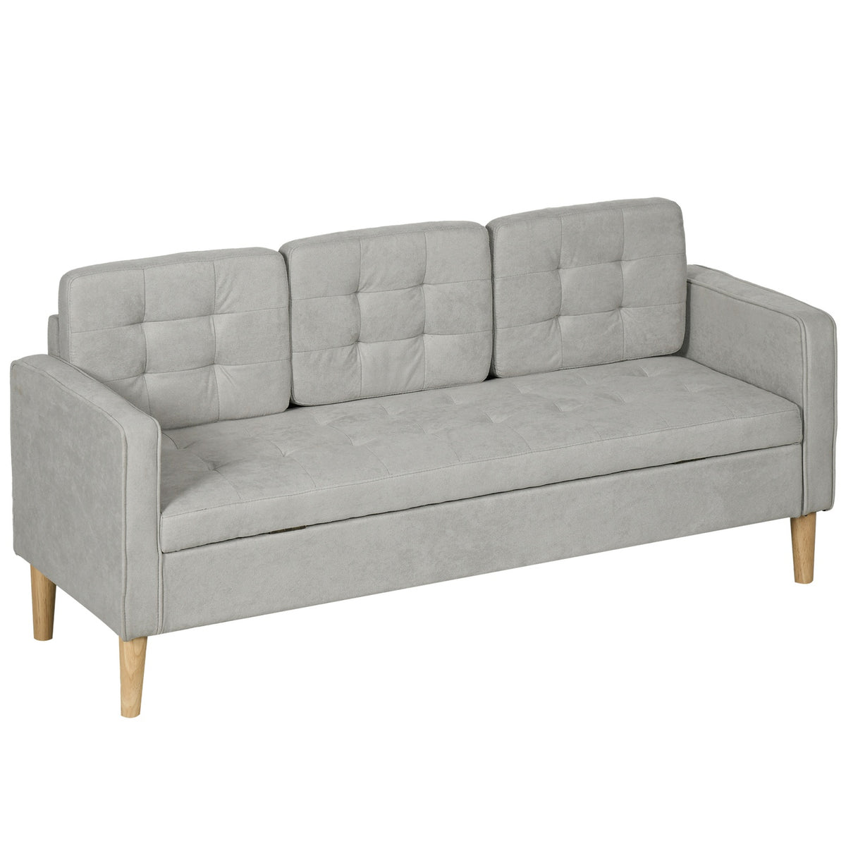 3-seater sofa, three-seater couch with storage space, armrest, upholstered sofa, for living room, bedroom, 166.5 x 62 x 82 cm, light gray