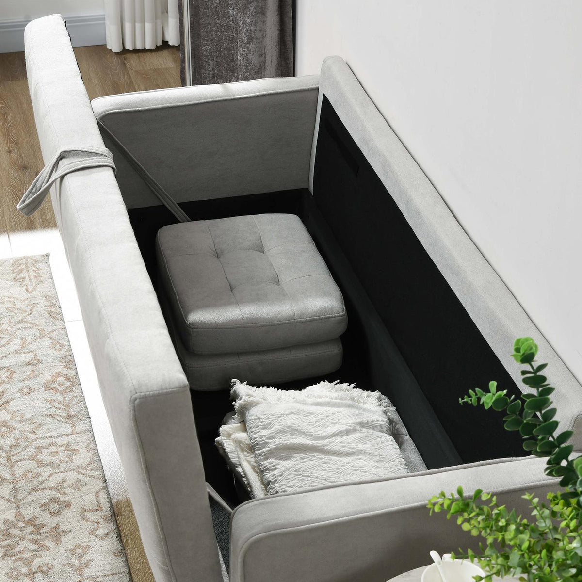 3-seater sofa, three-seater couch with storage space, armrest, upholstered sofa, for living room, bedroom, 166.5 x 62 x 82 cm, light gray