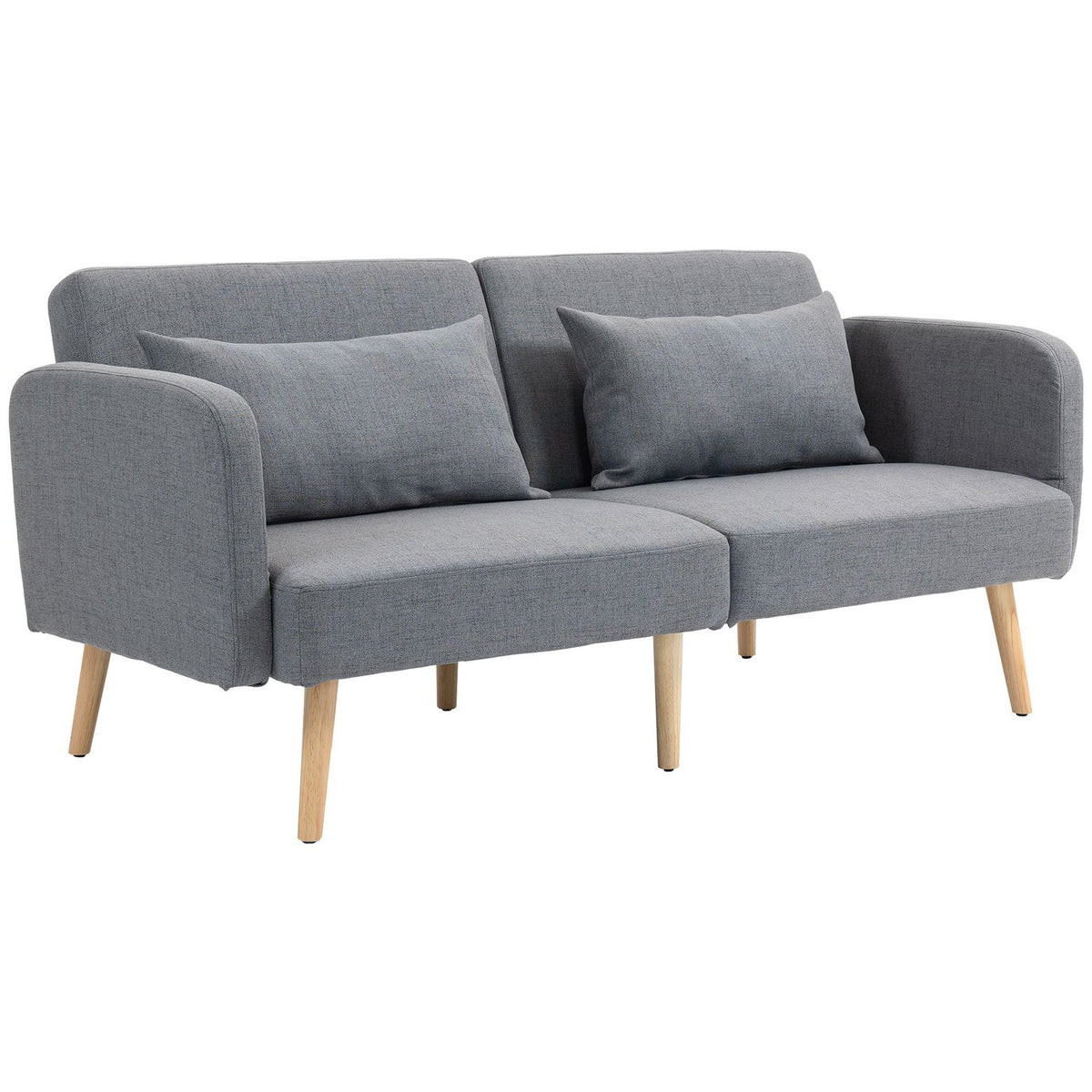 3-seater sofa with sleeping function, 170x83x80cm, with 3-stage adjustable backrest and feet, wave springs, throw pillows, linen look, gray