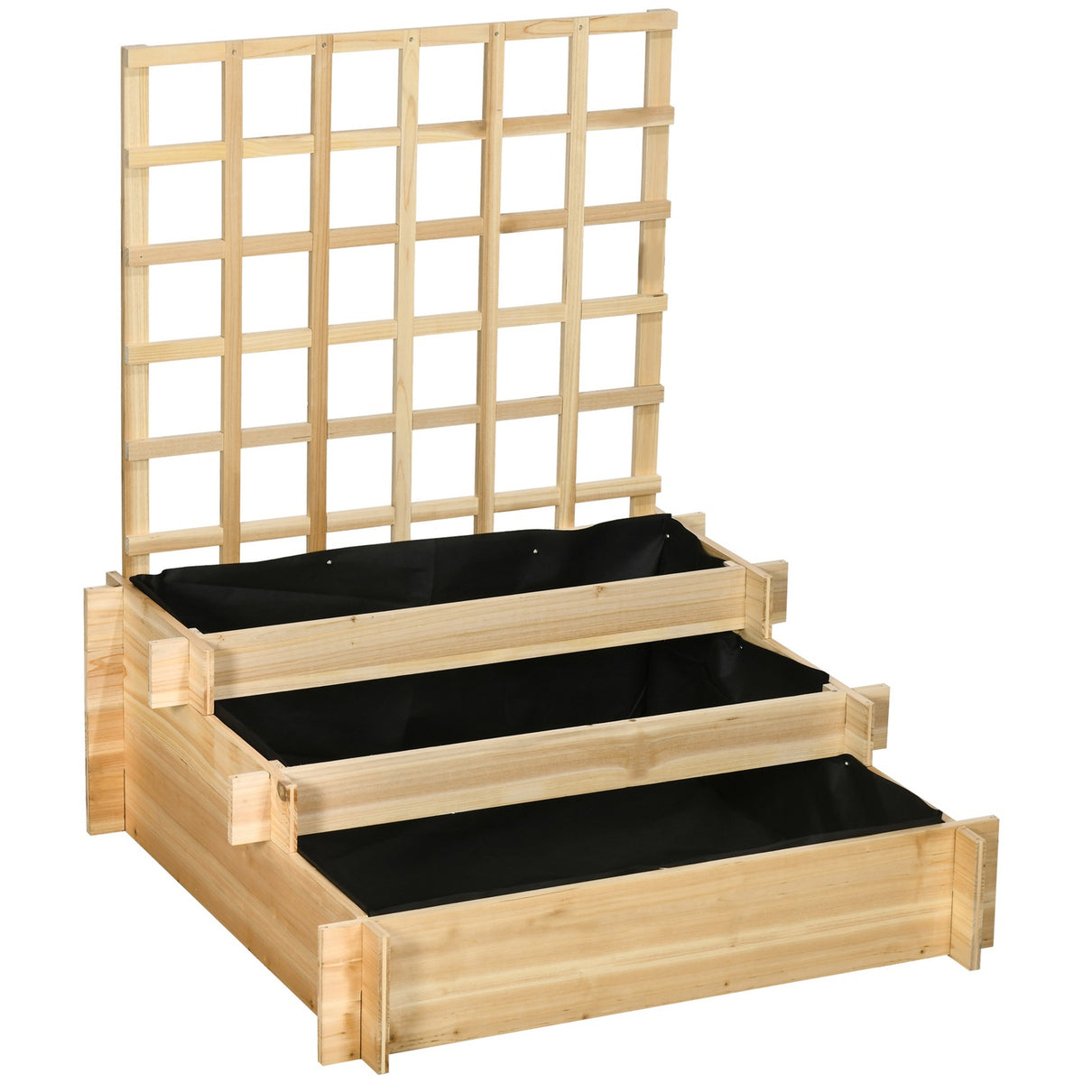 3-tier raised bed with trellis, wooden planter box, 95 x 95 x 110 cm, ideal for vegetables, flowers and herbs in the garden