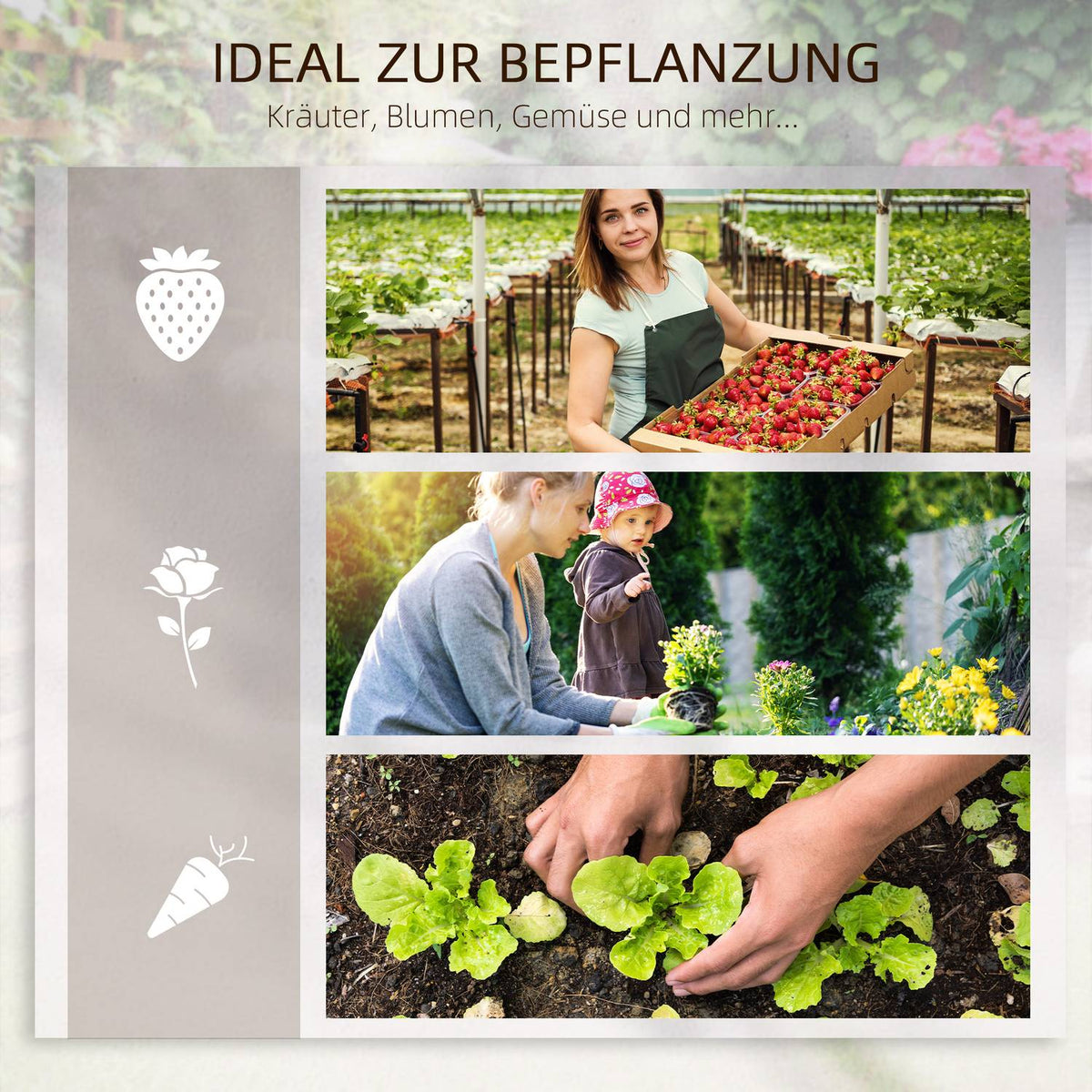 3-tier raised bed with trellis, wooden planter box, 95 x 95 x 110 cm, ideal for vegetables, flowers and herbs in the garden