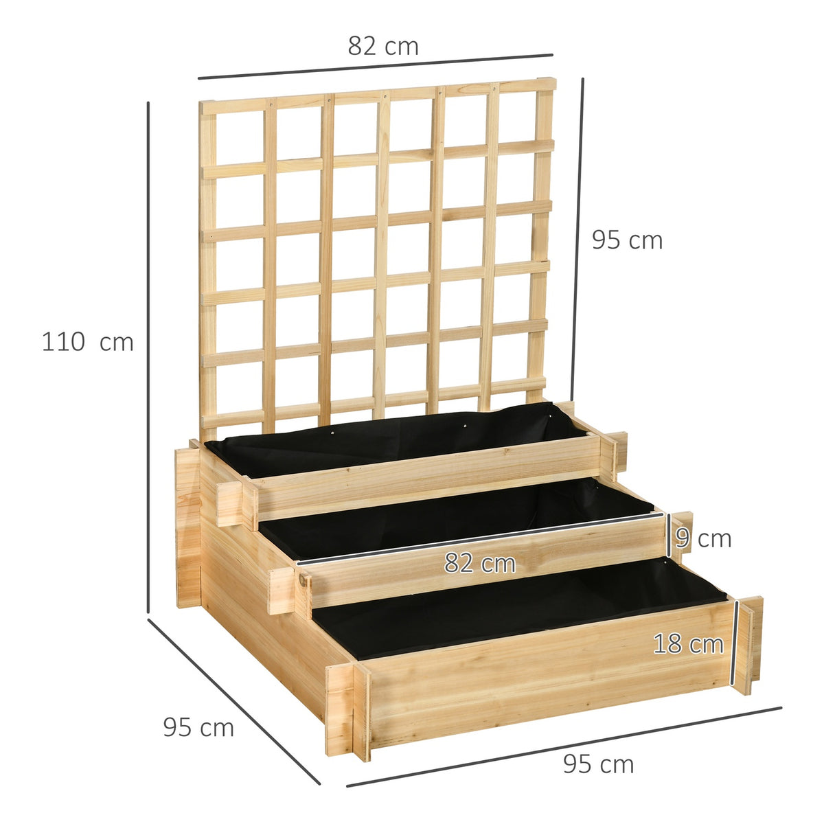 3-tier raised bed with trellis, wooden planter box, 95 x 95 x 110 cm, ideal for vegetables, flowers and herbs in the garden