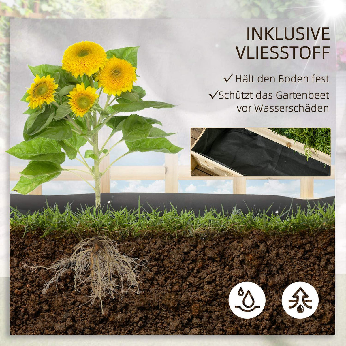 3-tier raised bed with trellis, wooden planter box, 95 x 95 x 110 cm, ideal for vegetables, flowers and herbs in the garden