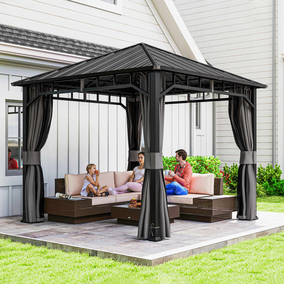 3x3 Gazebo with Galvanized Roof and Curtains