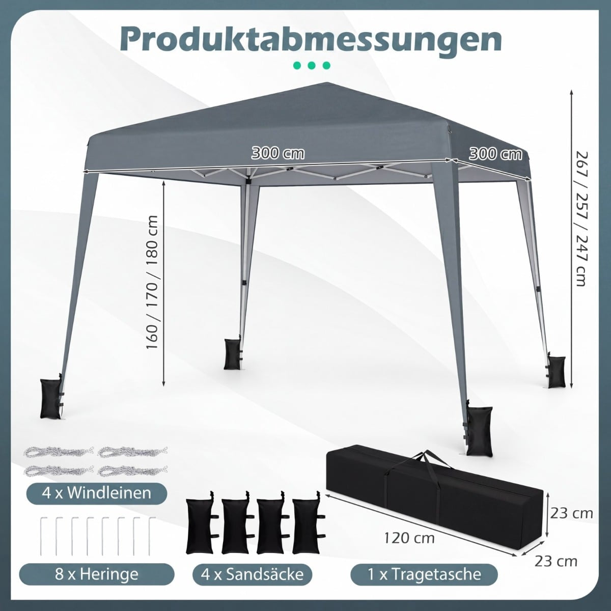 3x3m Adjustable Height Waterproof Gazebo for Camping