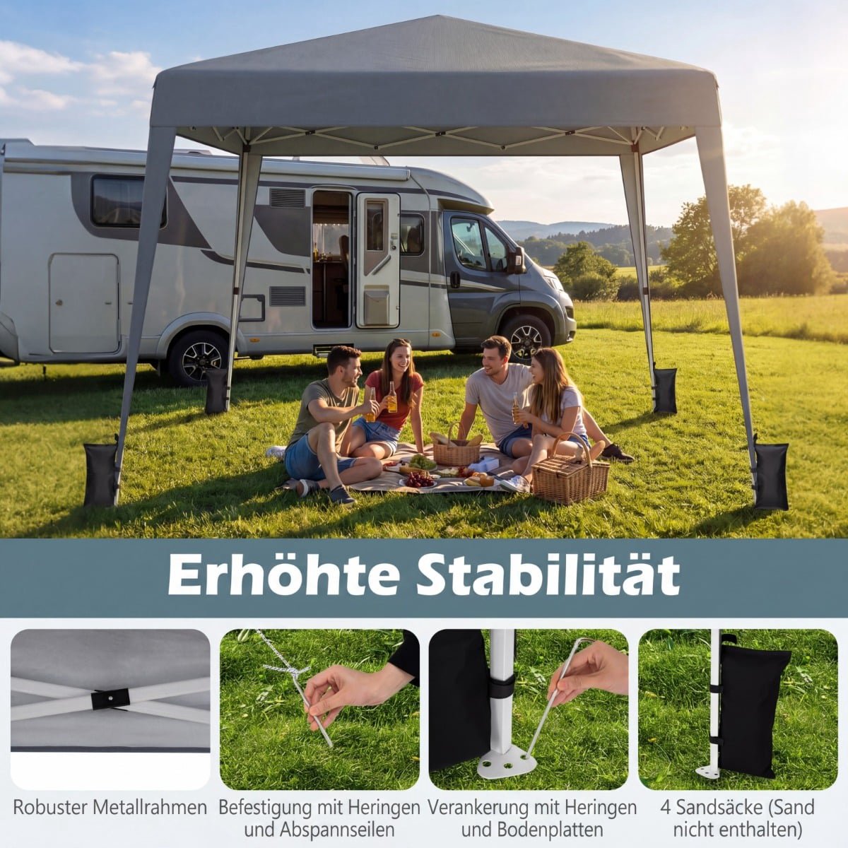 3x3m Adjustable Height Waterproof Gazebo for Camping