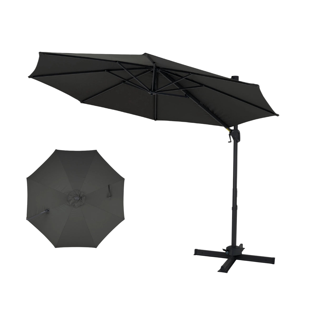 3x3m Cantilever Patio Umbrella, 360 Tilt, Crank, Grey