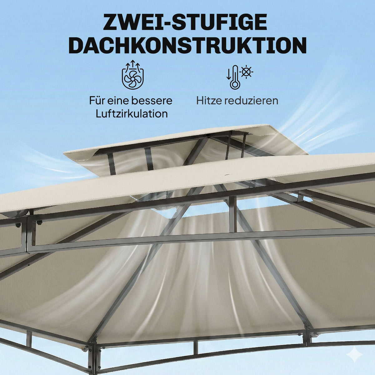 3x3m Garden Pavilion, Water-Resistant, Double Roof, Cream