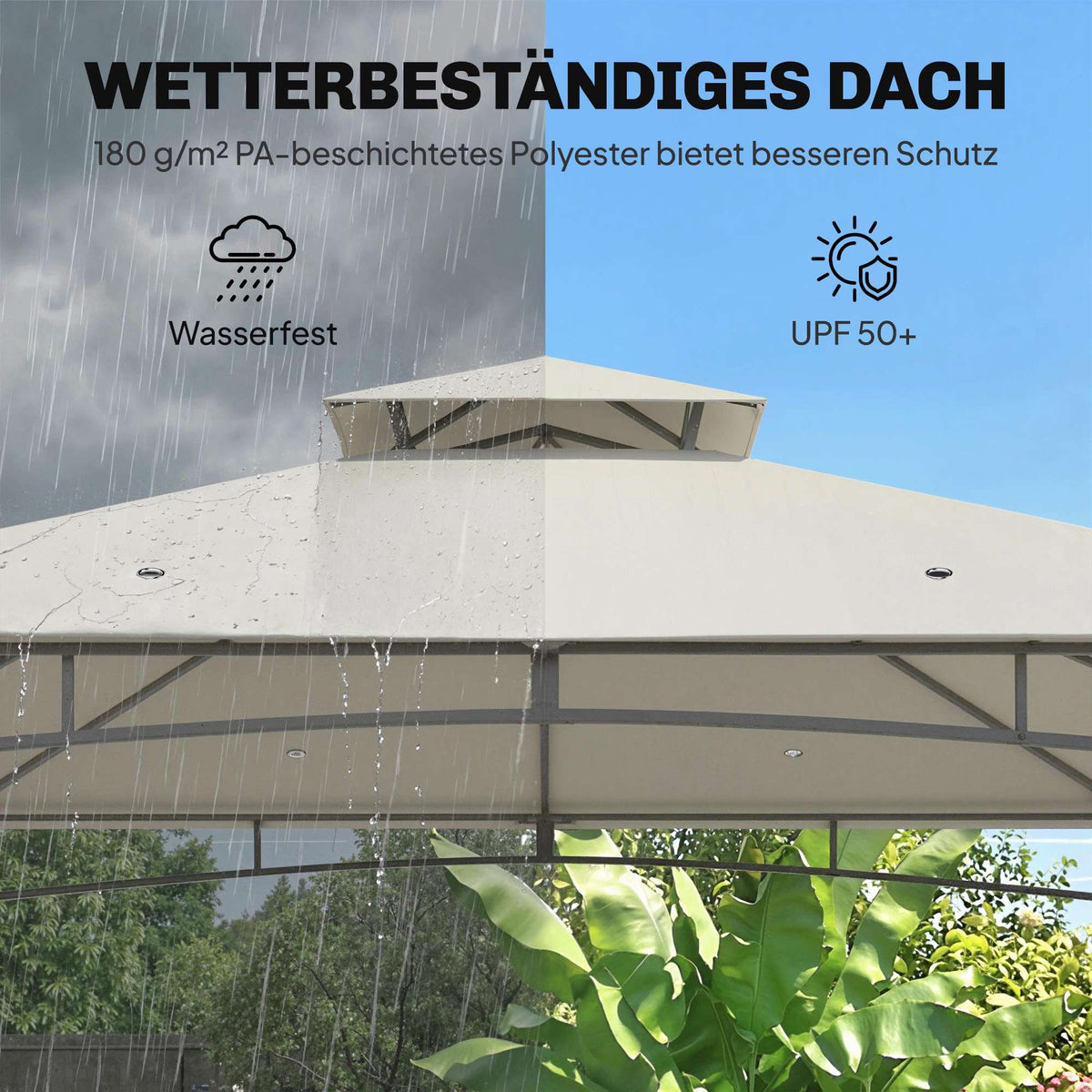 3x3m Garden Pavilion, Water-Resistant, Double Roof, Cream