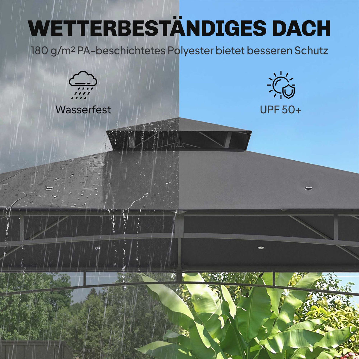 3x3m Garden Pavilion, Water-Resistant, Double Roof, Dark Grey