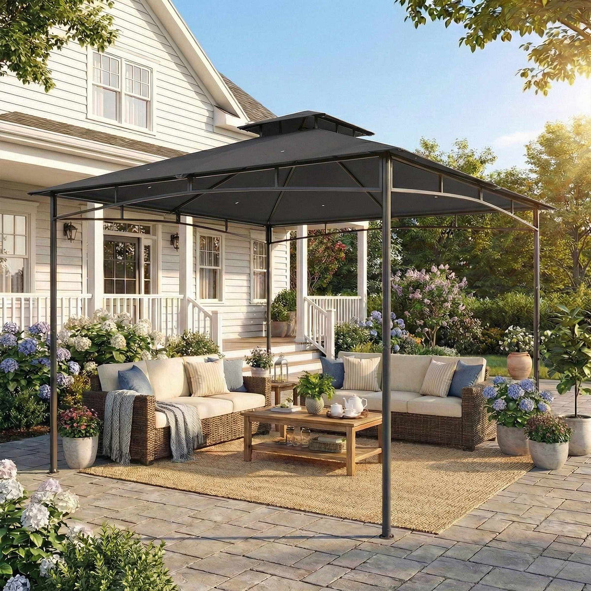 3x3m Garden Pavilion, Water-Resistant, Double Roof, Dark Grey
