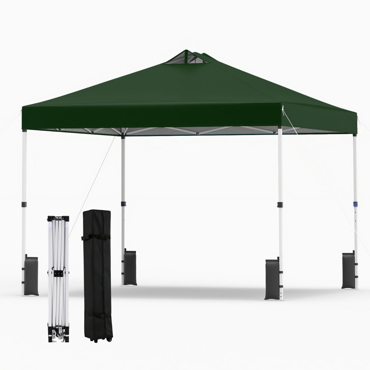 3 x 3 m Green Pop-Up Pavilion with Sandbags & Stakes