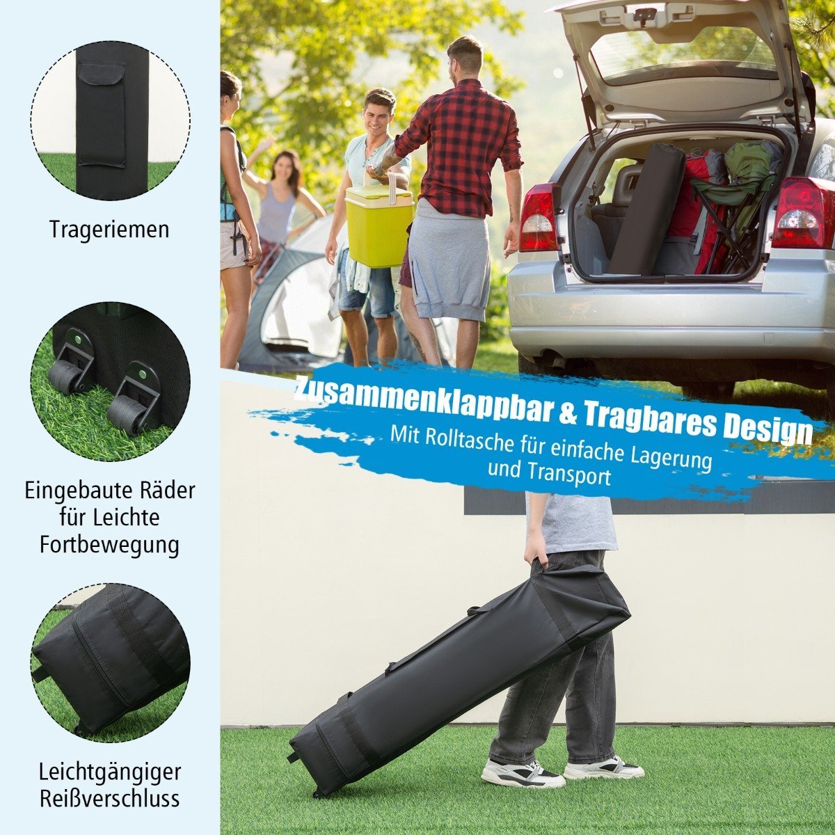 3x3m Instant Pop Up Canopy Tent with Awnings Outdoor Sun Shade Gray