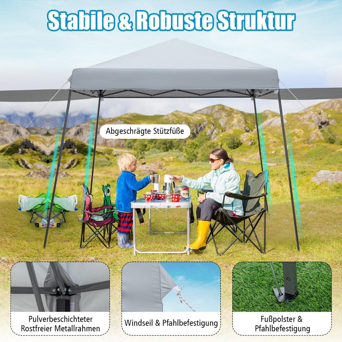 3x3m Instant Pop Up Canopy Tent with Awnings Outdoor Sun Shade Gray