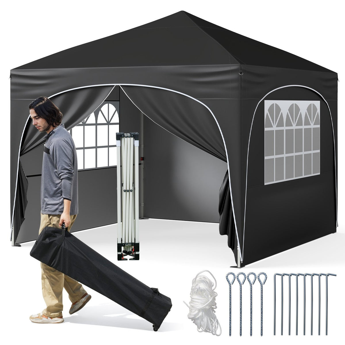 3x3 m Pop-Up Gazebo with 4 Removable Walls, Black