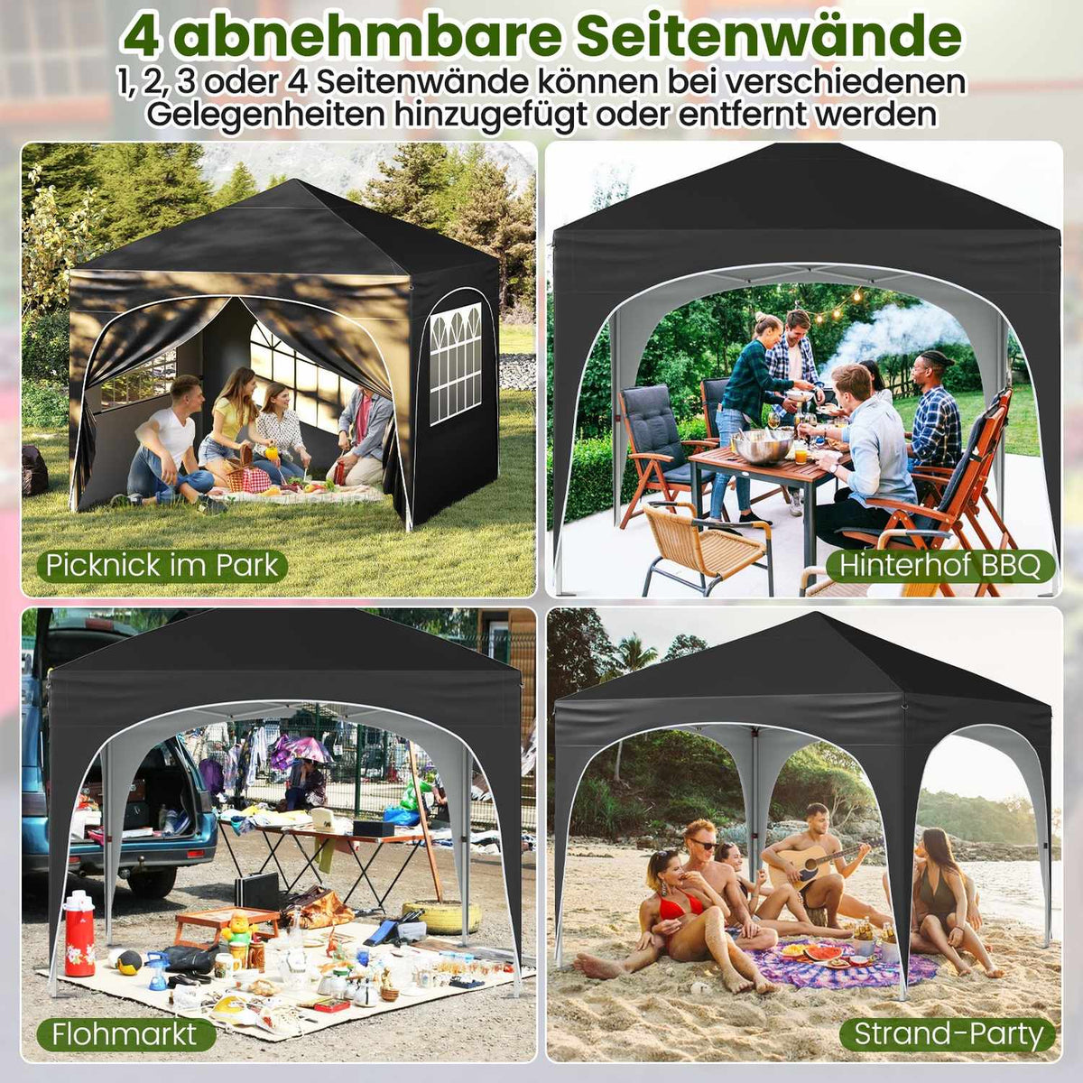 3x3 m Pop-Up Gazebo with 4 Removable Walls, Black