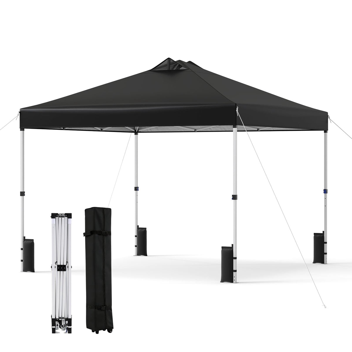 3 x 3 m Pop-Up Pavilion with Sandbags & Stakes, Black