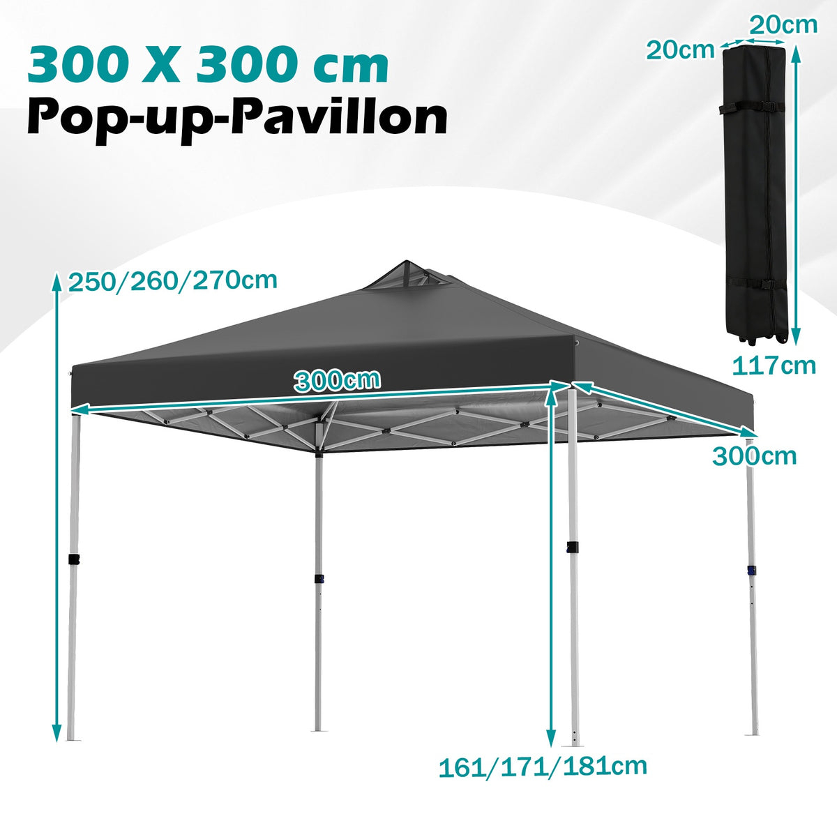 3 x 3 m Pop-Up Pavilion with Sandbags & Stakes, Black