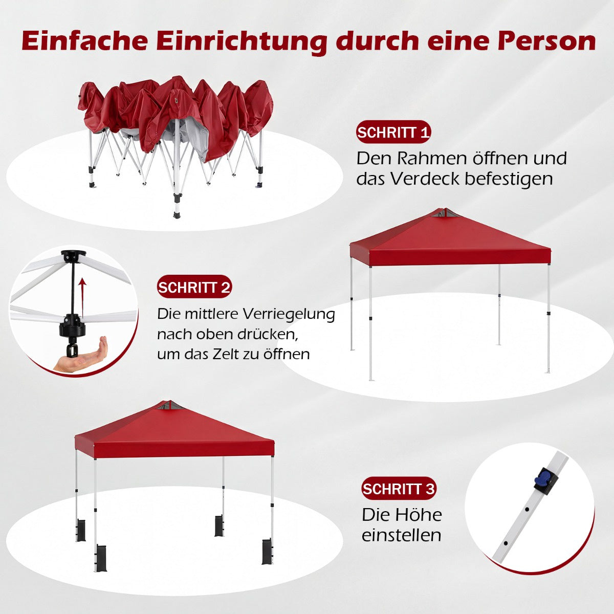 3 x 3 m Red Pop-Up Pavilion with Sandbags & Stakes