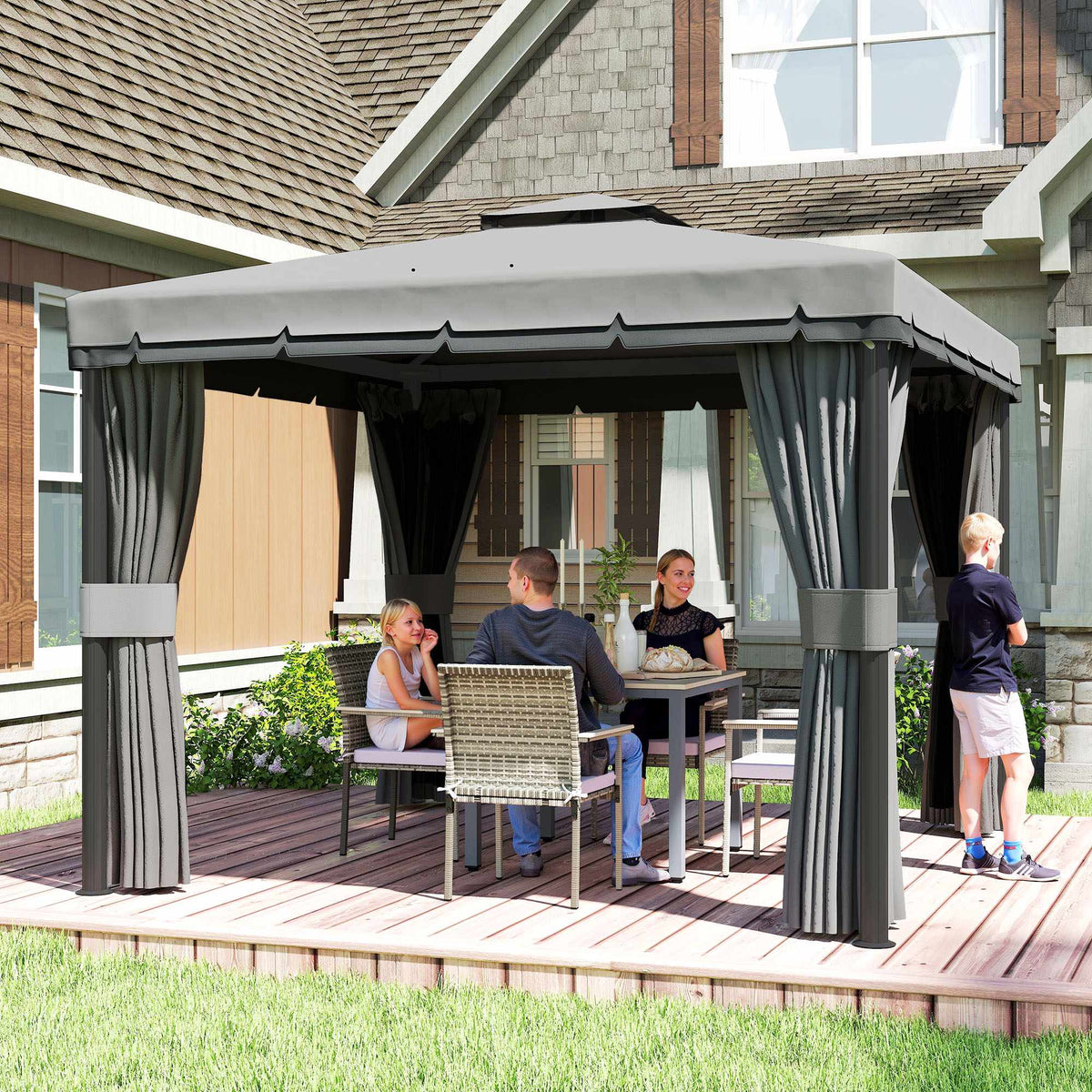 3x3m Waterproof Garden Pavilion with Double Roof