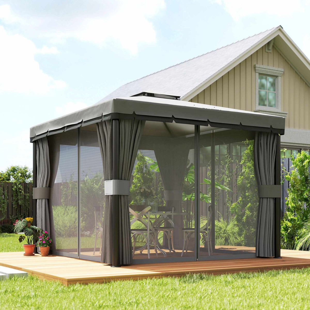 3x3m Waterproof Garden Pavilion with Double Roof