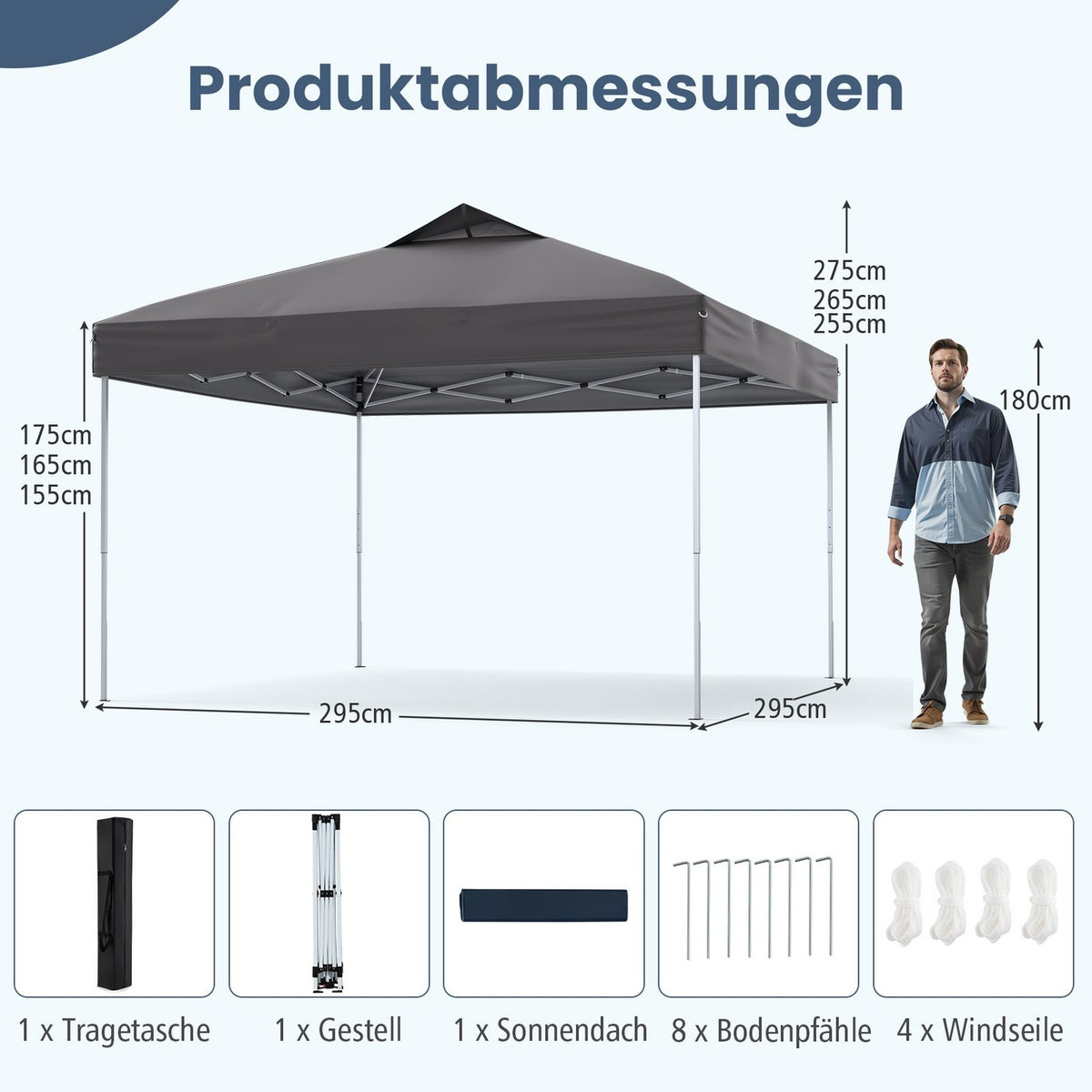 3x3m Waterproof Pop-Up Gazebo, UV 50+ Grey