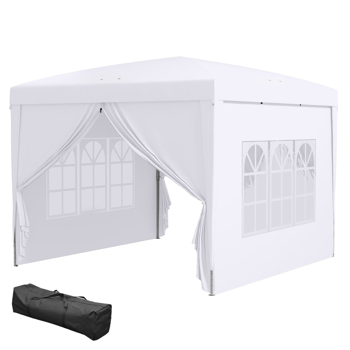 3x3m gazebo with 4 side walls & windows, UV protection, including carrying bag, steel & Oxford fabric, white