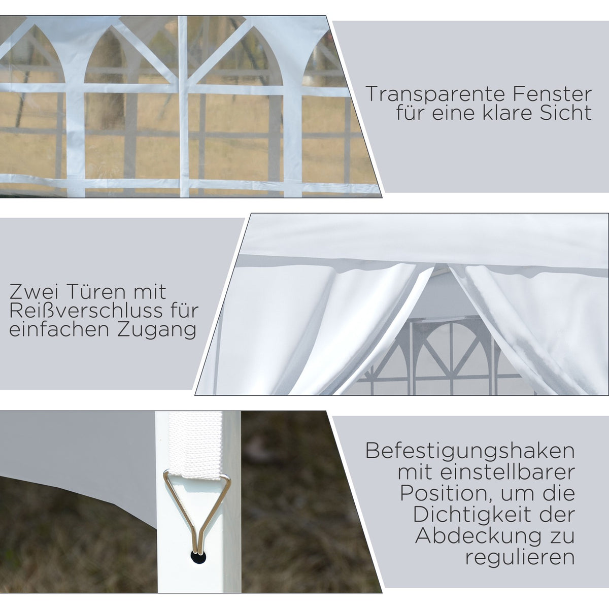 3x3m gazebo with 4 side walls & windows, UV protection, including carrying bag, steel & Oxford fabric, white