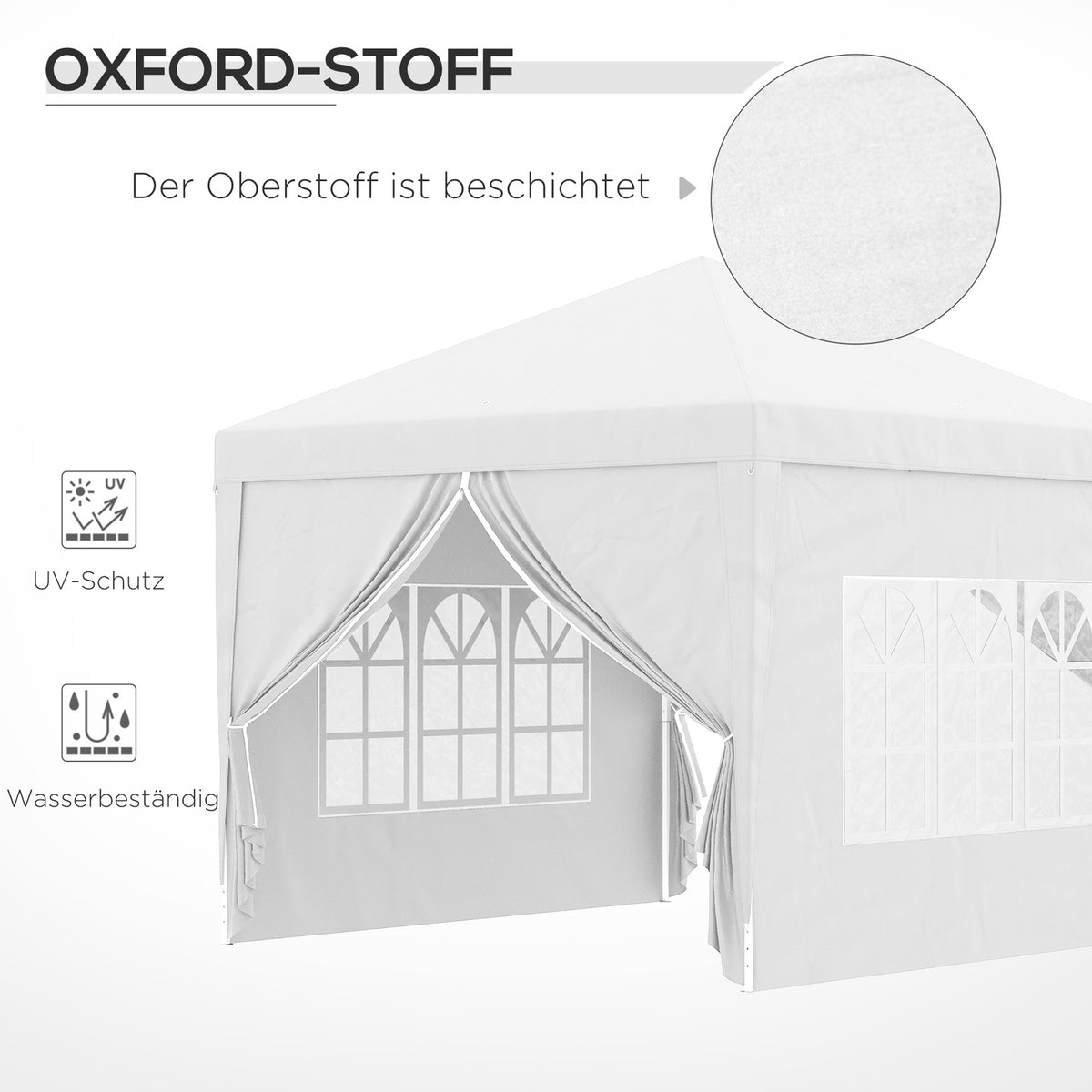 3x3m gazebo with 4 side walls & windows, UV protection, including carrying bag, steel & Oxford fabric, white