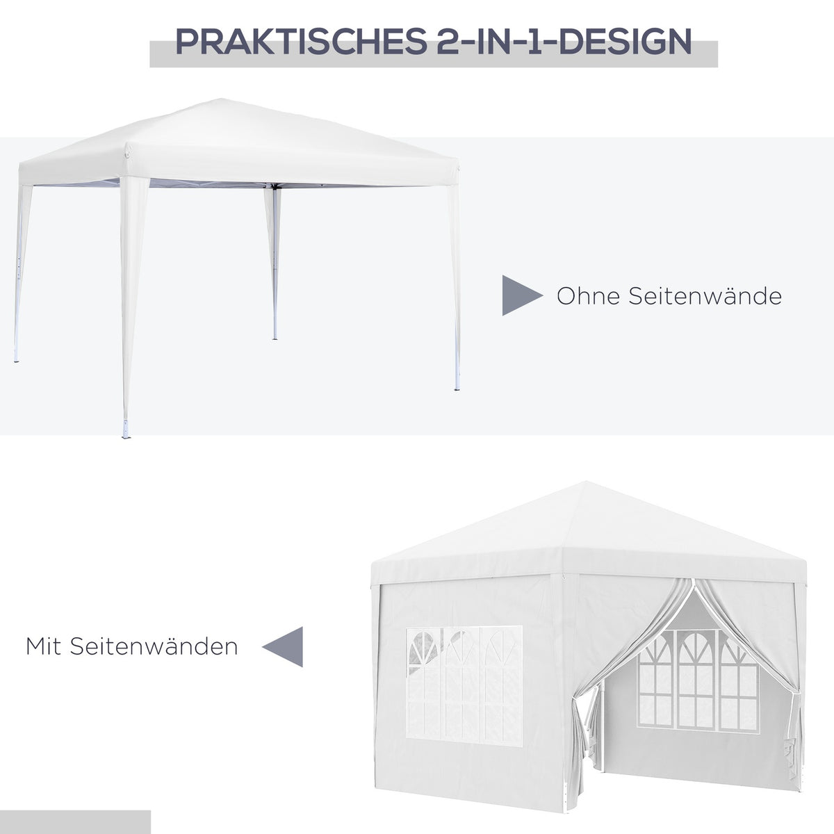 3x3m gazebo with 4 side walls & windows, UV protection, including carrying bag, steel & Oxford fabric, white