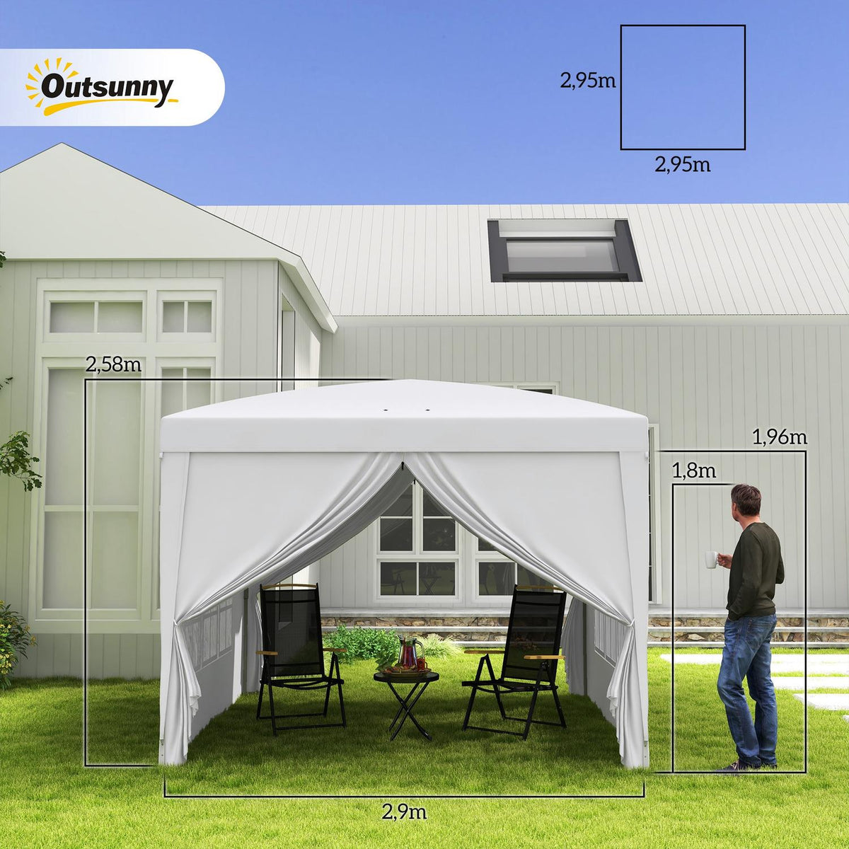 3x3m gazebo with 4 side walls & windows, UV protection, including carrying bag, steel & Oxford fabric, white