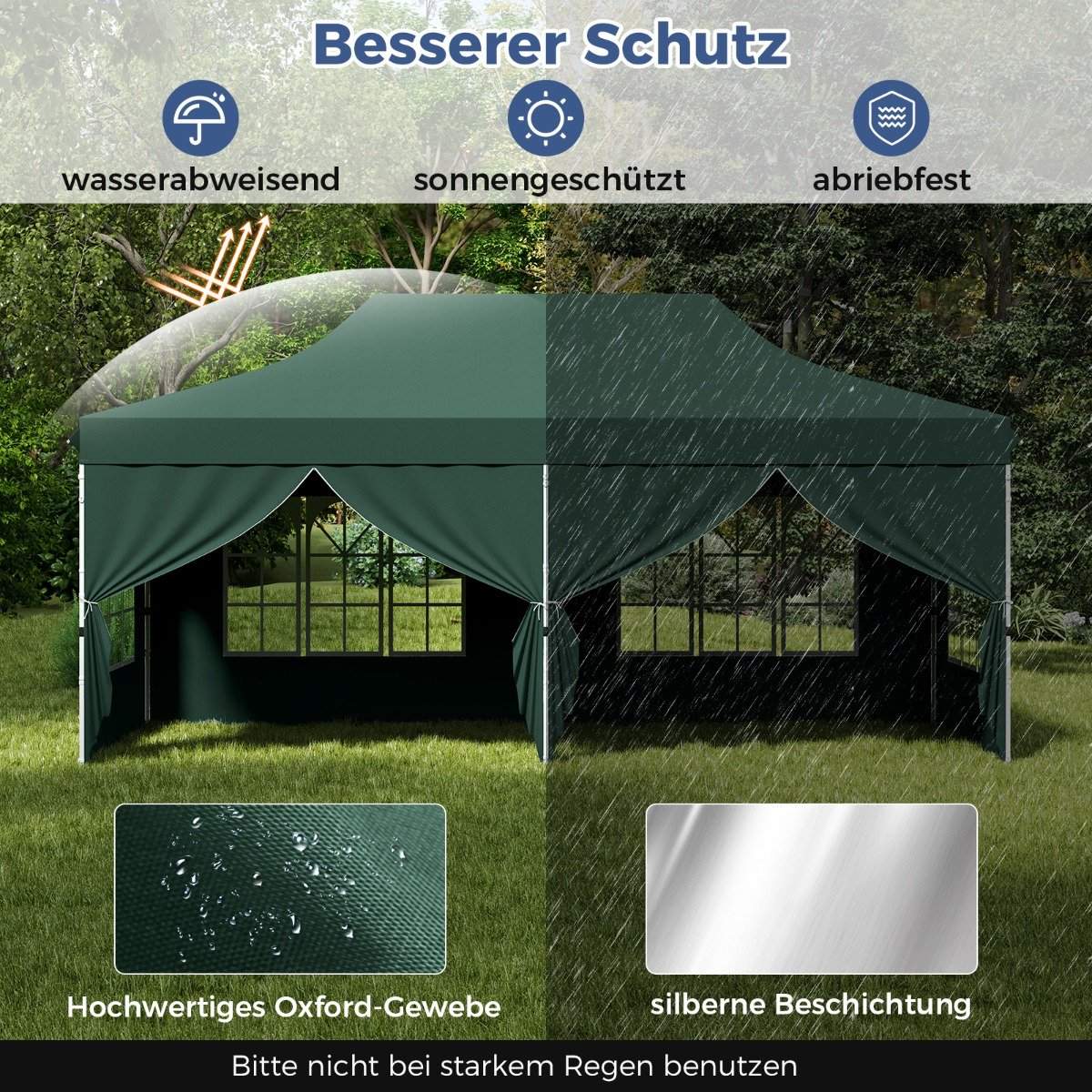 3x6m Green Pop-Up Canopy Tent with 6 Removable Walls