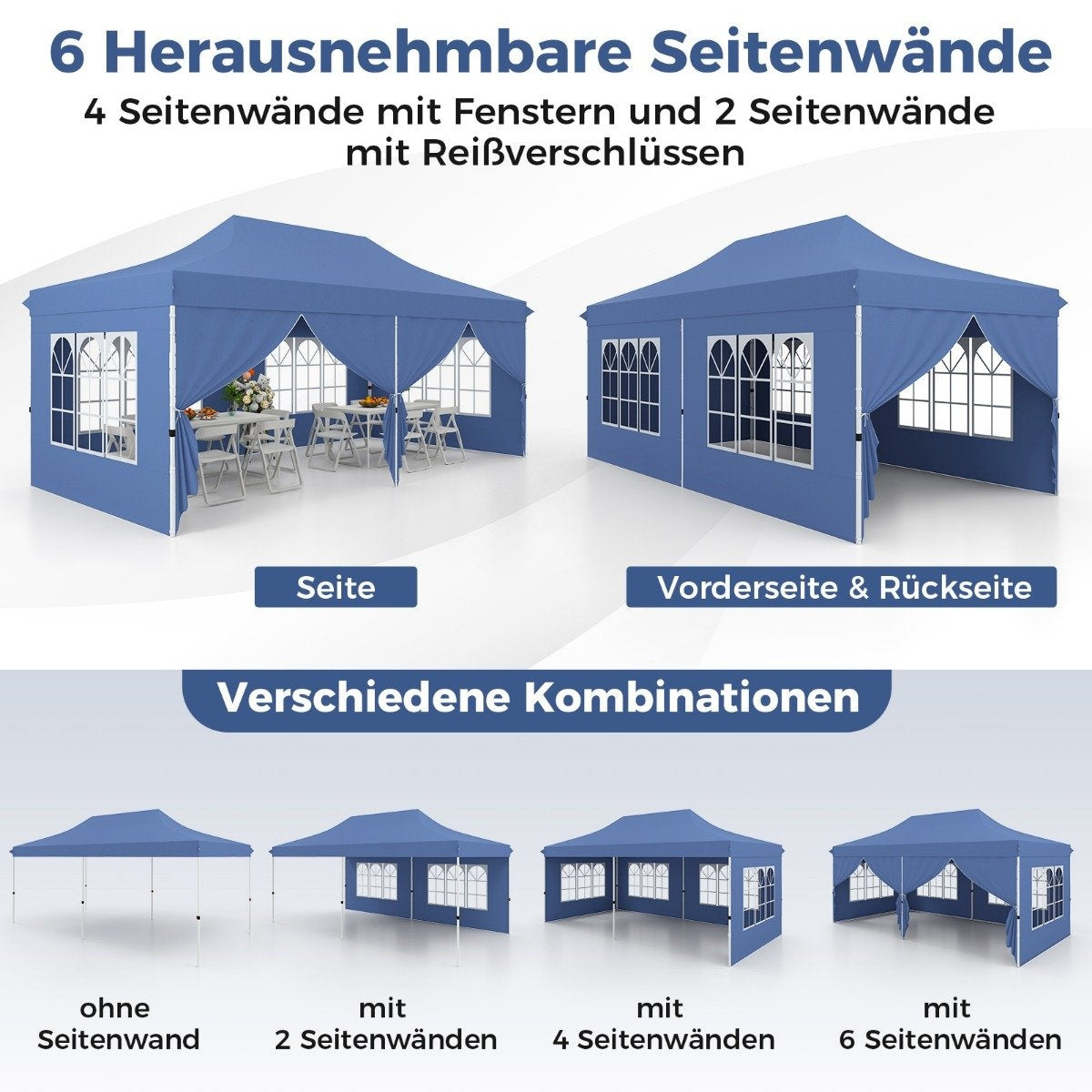 3x6m Pop-Up Canopy Tent with 6 Sidewalls & Sandbags