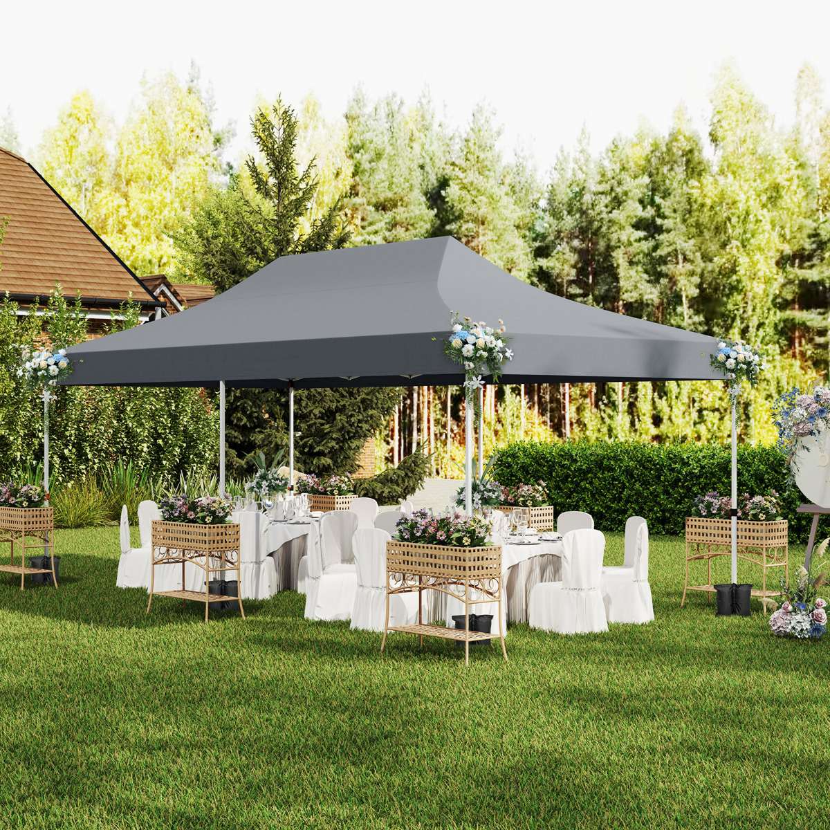 3x6m Pop-Up Gazebo, 6 Sidewalls, Zipper Doors, Grey