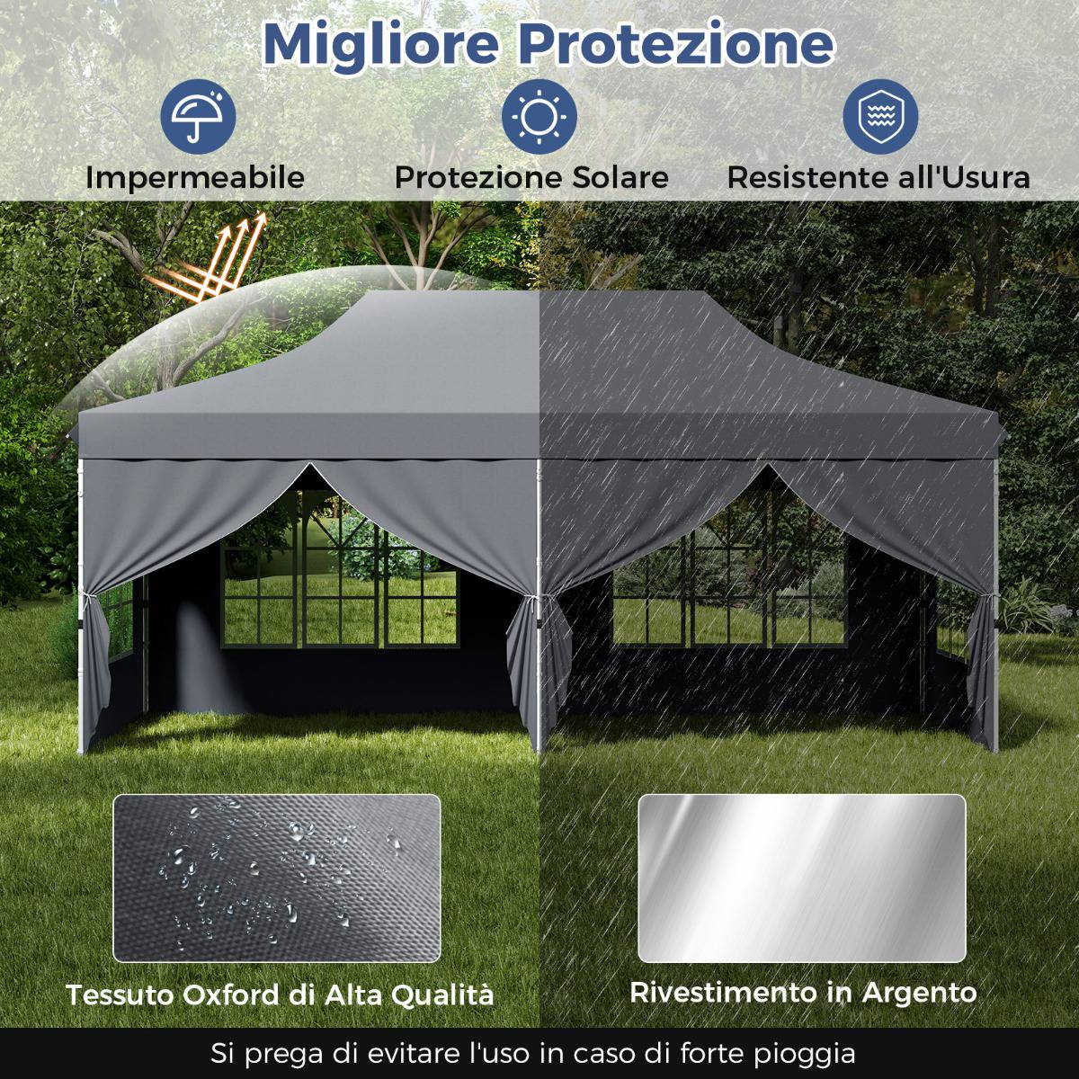 3x6m Pop-Up Gazebo, 6 Sidewalls, Zipper Doors, Grey