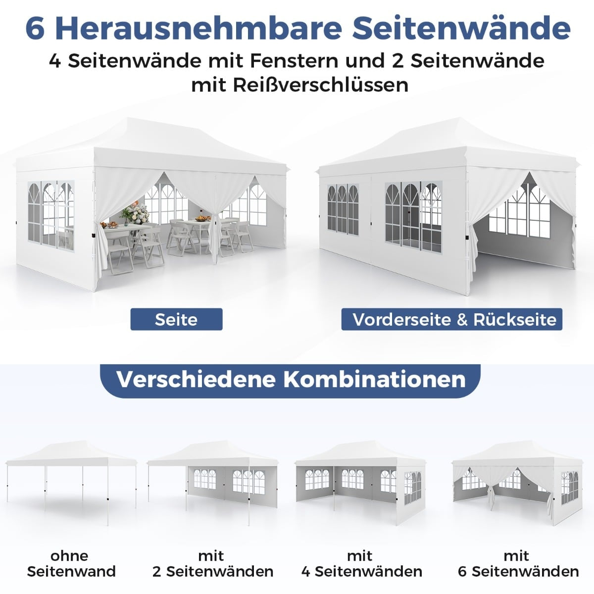 3x6m White Pop-Up Canopy Tent with Removable Walls