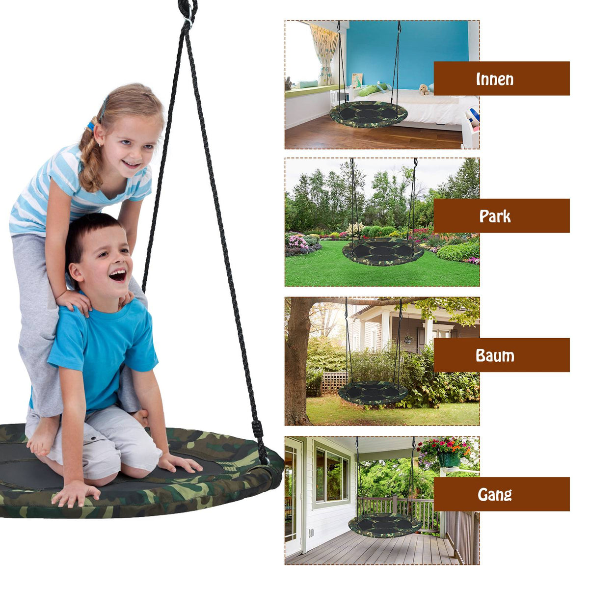 40 Inch Saucer Tree Swing – Adjustable Ropes, 330 lb
