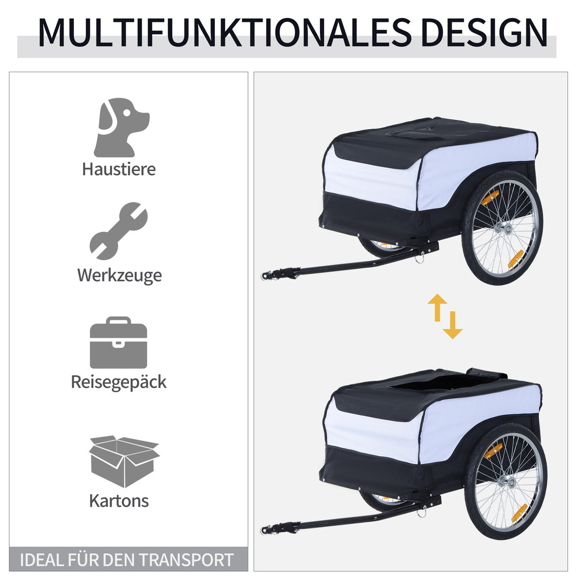 40 Kg Load Capacity, Handcart, White+Black, Steel Oxford, 140X77X65Cm