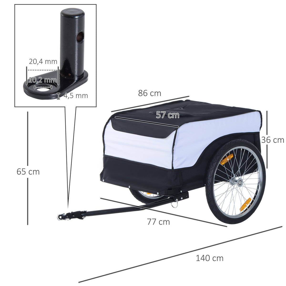 40 Kg Load Capacity, Handcart, White+Black, Steel Oxford, 140X77X65Cm