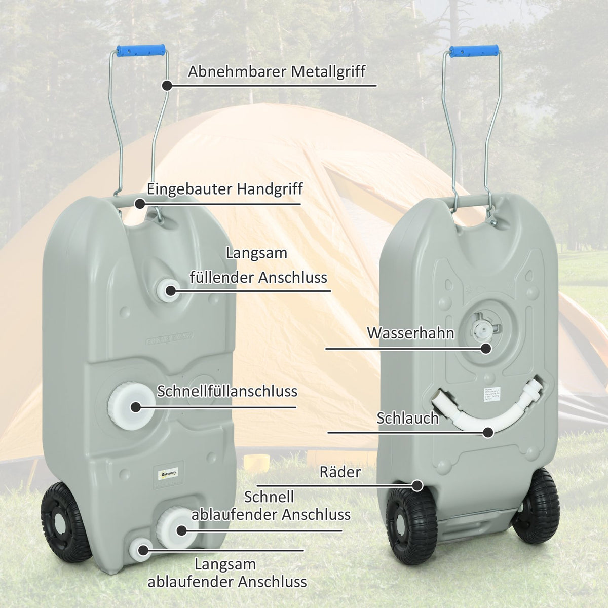 40 L Wastewater Rolling Tank, Waste Water Tank, Motorhome Rolling Tank With Handle, Water Tank, Camping Water Canister With Tap, Portable Multi-Purpose Canister