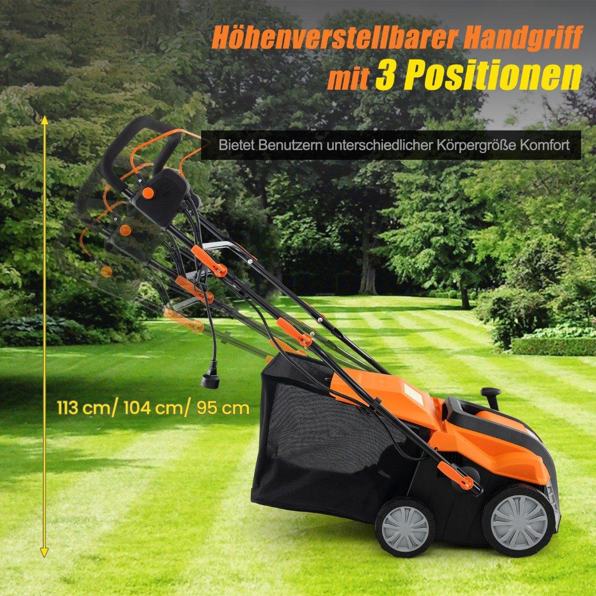 41cm Electric Scarifier &amp; Lawn aerator 15A 2-in-1 lawn scarifier with 3-position height adjustment orange