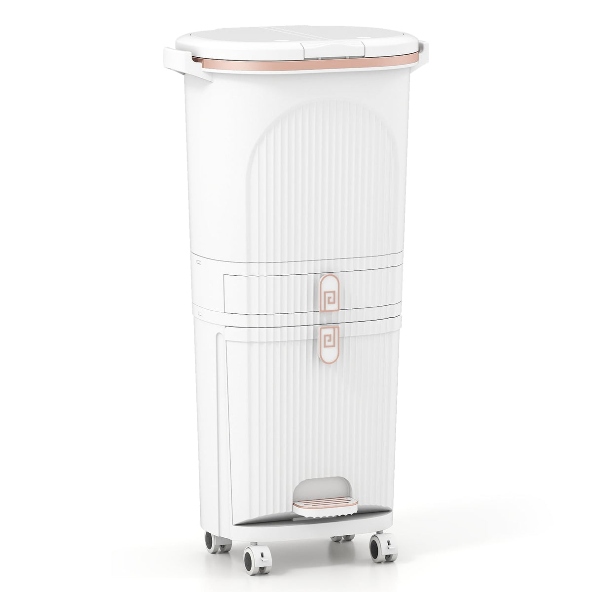 42L Kitchen Trash Can with Lid – 3-Tier Sorter, White